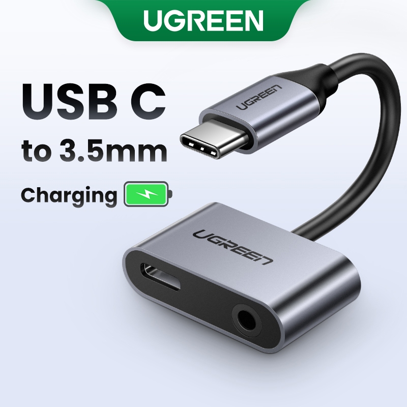 Ugreen 2 in 1 อะแดปเตอร์แปลงแจ็คเสียง Type C เป็น Type C (3.5 มม.) AUX สําหรับ Huawei P20 Pro Xiaomi Mi 6 8 9 se Note