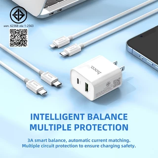 hoco. C80 Fast Charger หัวชาร์จเร็ว หัวชาร์จเร็ว 20 วัตต์ รองรับพอร์ต usb + อัปเดตคู่ 1 ปี
