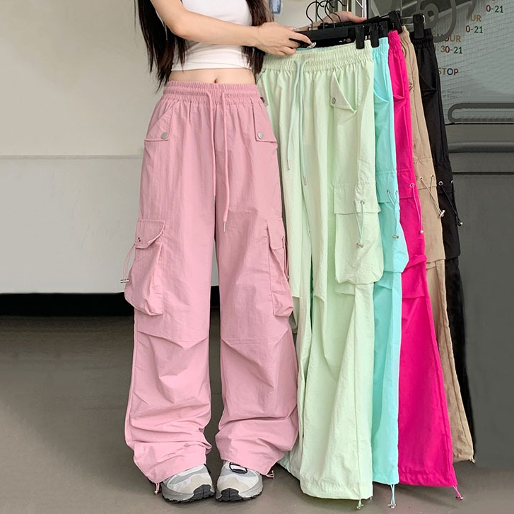 Hermarou S-4XL กางเกงคาร์โก้ผู้หญิงกางเกงขายาวกางเกงหลวมเอวยางยืดกางเกงลําลอง
