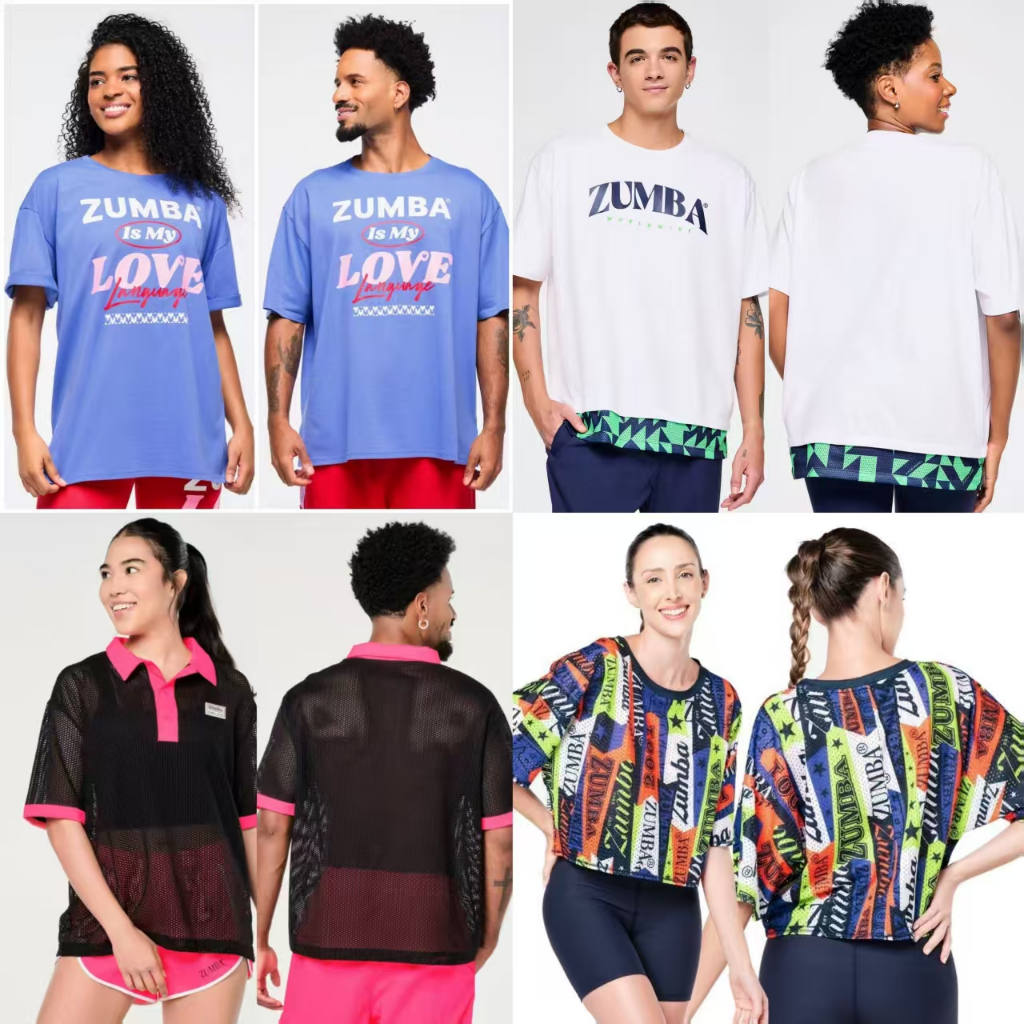 Zumba zumba 2025ZW เสื้อยืดกีฬาผู้ชายผู้หญิงฟิตเนสครึ่งแขนรอบคอผ้าฝ้ายบางสไตล์ Quick-Drying หลวมสีม่