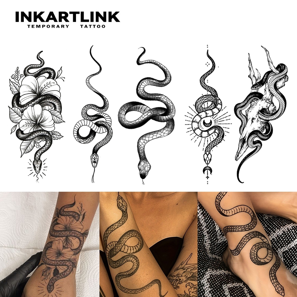 Inkartlink ชุดสติ๊กเกอร์รอยสักชั่วคราวงู, รอยสักวิเศษกันน้ําติดทนนาน, ติดทนนานถึง 15 วัน, รอยสักปลอม, รอยสักกึ่งถาวร