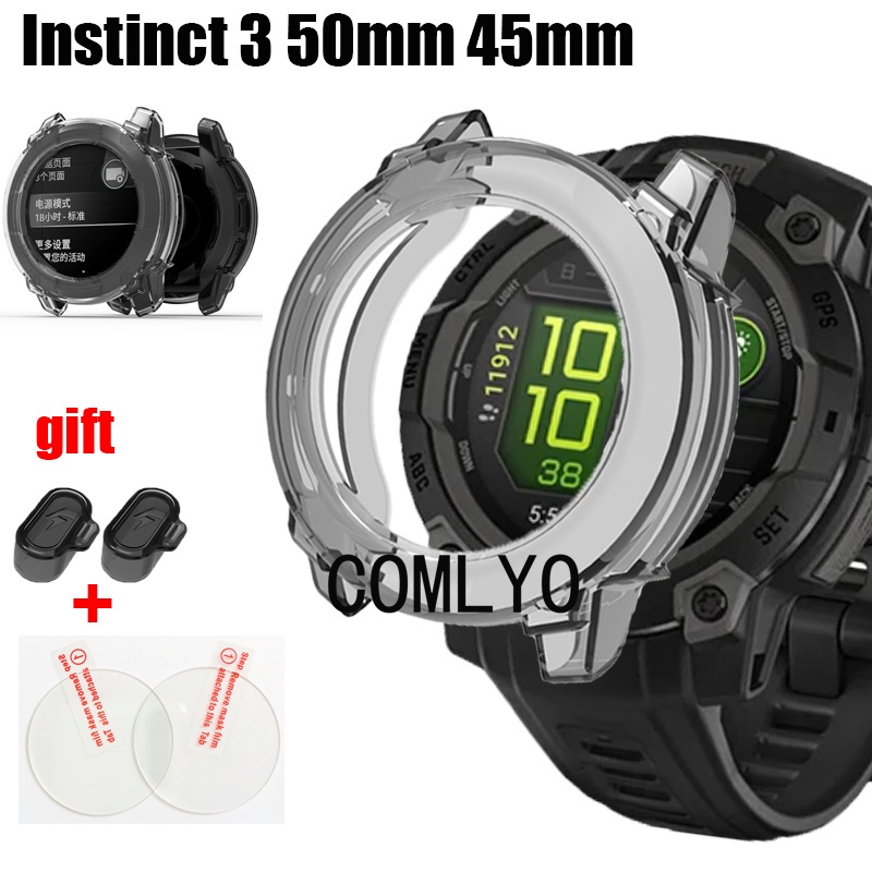 สําหรับ Garmin Instinct 3 Solar AMOLED กรณีสมาร์ทนาฬิกา Instinct3 50 มม.45 มม.ป้องกันกันชน Soft TPU กรณีแก้วป้องกันหน้าจอฟิล์ม