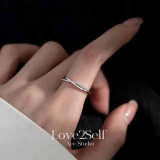 Love2Self J045 แฟชั่น Cross Zirconia แหวนปรับสําหรับผู้หญิงเปิดแหวนออกแบบสวมใส่ทุกวัน
