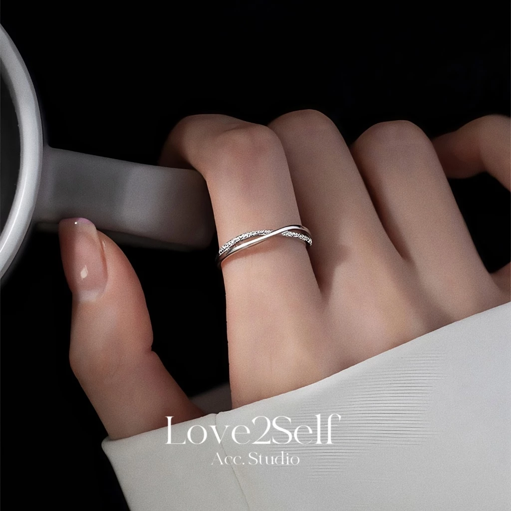 Love2Self J045 แฟชั่น Cross Zirconia แหวนปรับสําหรับผู้หญิงเปิดแหวนออกแบบสวมใส่ทุกวัน