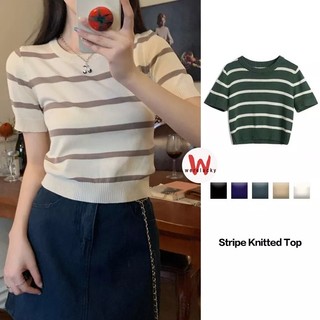 【Fast shipping】Korean Short Striped T-shirt Round Neck Knitted Blouse for Women New All-match Top