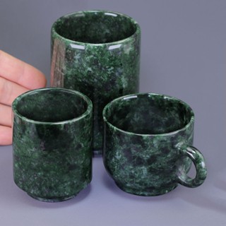 ถ้วยน้ําชาหยกธรรมชาติสีเขียวเข้มลอยดอกไม้หยกถ้วยน้ําถ้วยหินข…