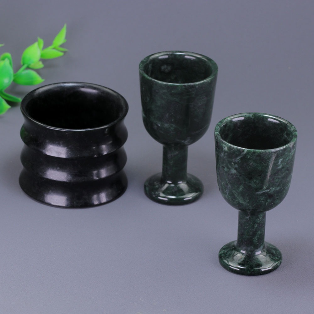 ถ้วยน้ําชาหยกธรรมชาติหยกสีเขียวเข้มลอยดอกไม้ถ้วยน้ําถ้วยหินขนาดเล็ก - รูปที่ 2