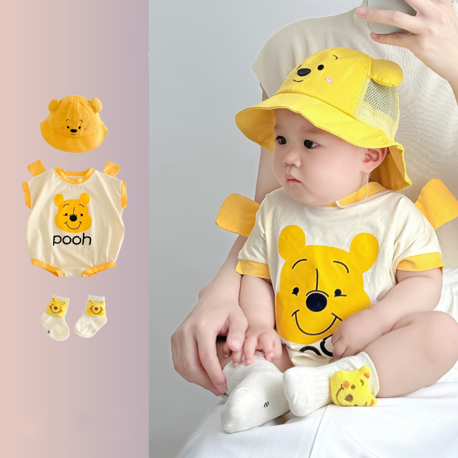 ทารกแรกเกิดjumpsuitชุดสําหรับชาย Winnie the Pooh Mickeyฤดูร้อนแขนสั้นกลางแจ้งรุ่นถ่ายภาพอินเทรนด์Bodysuit 0-24M