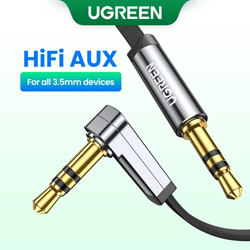 UGREEN ยูกรีน สายสัญญาณเสียงแจ็คขนาด 3.5 มม. 90 องศาสําหรับเชื่อมต่อลําโพงในรถยนต์