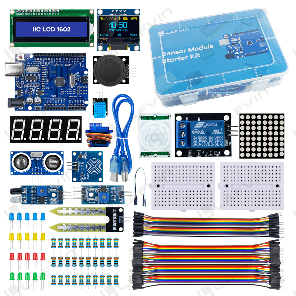 Lafvin ชุดโมดูลเซนเซอร์สตาร์ทเตอร์ สําหรับ Arduino Uno Set R3 0.96 นิ้ว OLED 1602 หน้าจอ LCD พร้อมสอน ราคา ถูกที่สุด ดีลบีเคเค
