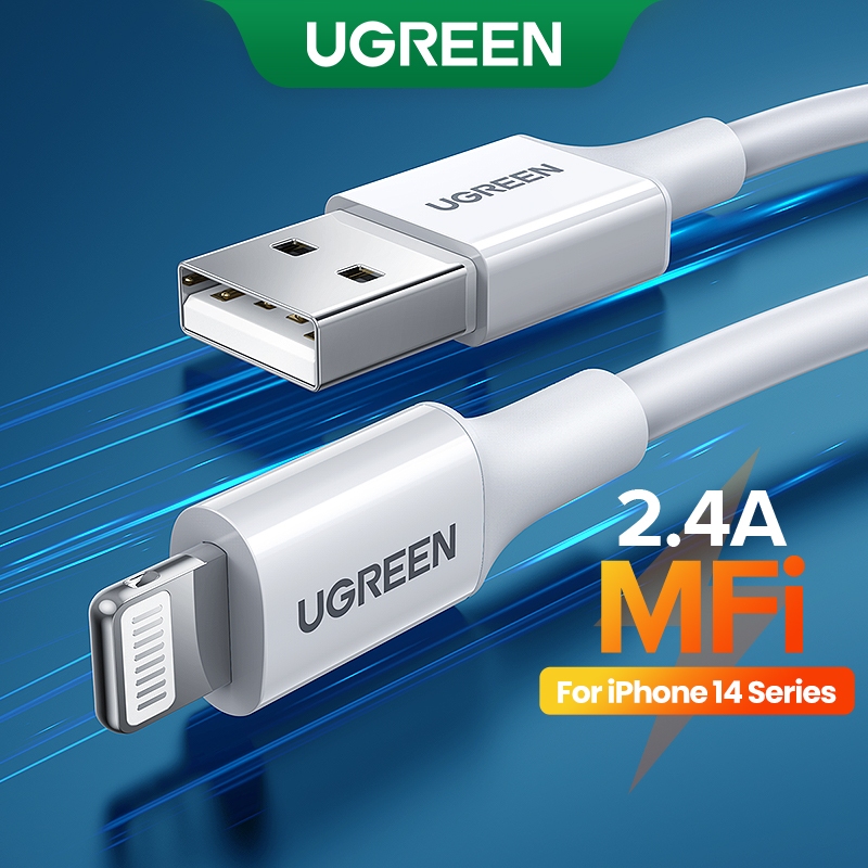 Ugreen MFi สาย USB สําหรับ iPhone 12 Mini 2.4A Fast Charging สายชาร์จข้อมูลสําหรับ iPhone 14/14 Pro/Pro Max 13 Max 11 XR 8