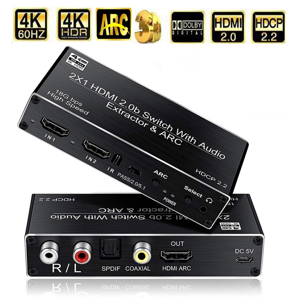 4k 60Hz HDMI 2.0 Audio Extractor Switch HDR พร้อม ARC Toslink HDCP 2.2 สําหรับ PS4 HDR Full HD Switc