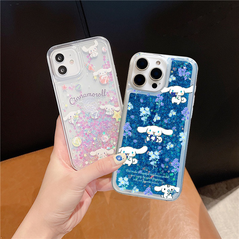 น่ารักการ์ตูน Cinnamoroll Liquid Quicksandโปร่งใสสําหรับ iPhone 13/13 Pro /13 Pro MAX /12 Mini/12 Pro MAX/11 Pro MAX X XS MAX XR กันกระแทก