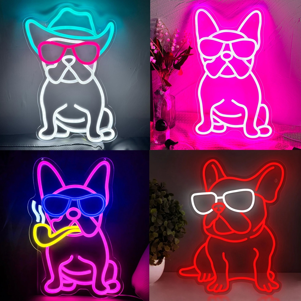 French Bulldog Neon Sign Frenchie สวมใส่แว่นตา LED Neon ไฟ French Bulldog อุปกรณ์เสริม Decor Frenchi