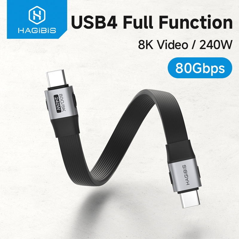 Hagibis สั้น USB C ถึง USB C ฟังก์ชั่นเต็มรูปแบบสาย USB4 V2 สายเคเบิลข้อมูล 80Gbps 8K PD 240W สําหรับ Thunderbolt 4/5 iPhone แล็ปท็อป SSD