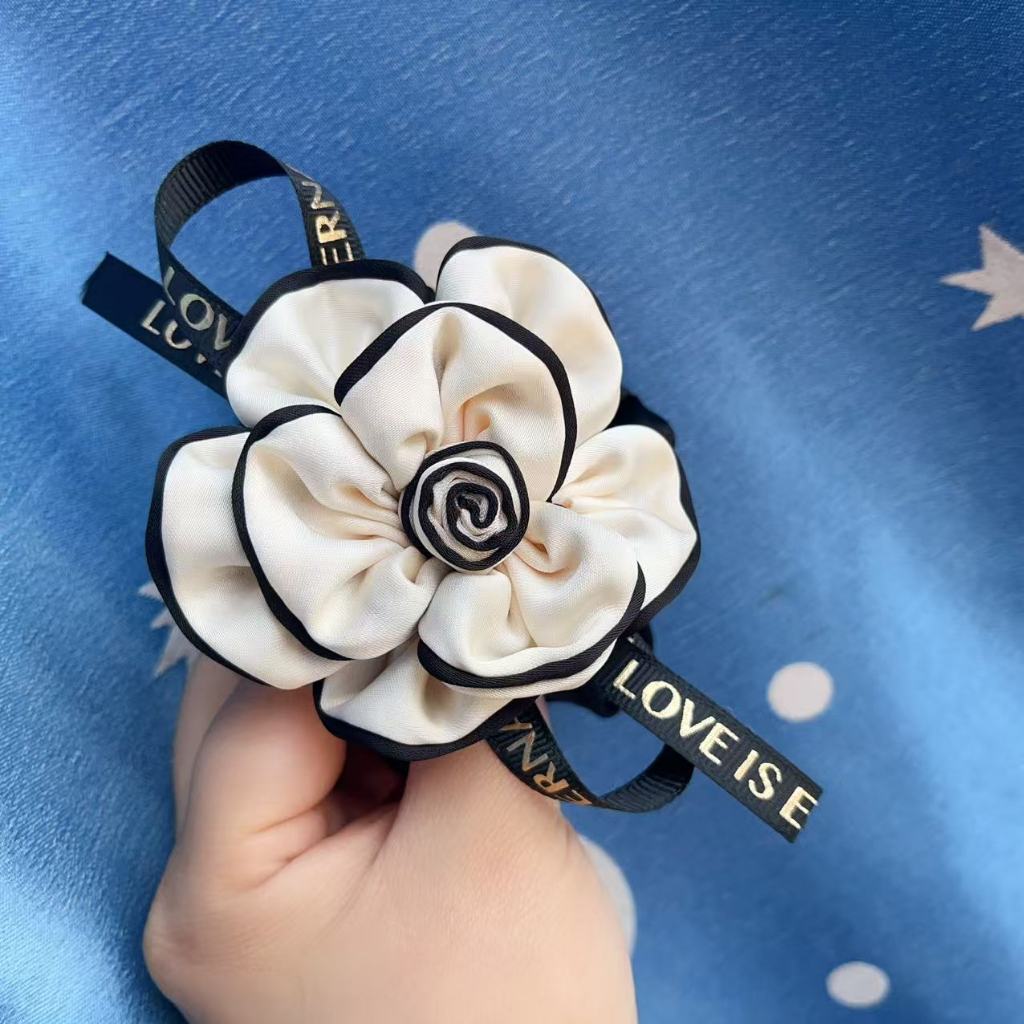 แถบคาดศีรษะ Camellia ~ ซาติน High-End แฟชั่นผม Tie ยืดหยุ่นสูงทนทานยางรัดหญิง