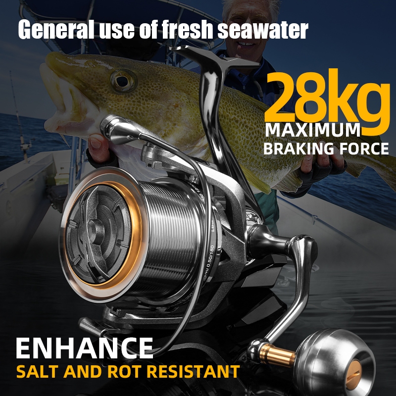 Bearking NAG Full Metal Spinning Reel 8000-14000 28KG ลากสูงสุด 6 + 1 แบริ่ง 4.8:1 อัตราทดเกียร์น้ําเค็ม Reel เปลี่ยนจับ CNC Screw-In Arm Heavy-Duty สําหรับตกปลาเกมใหญ่