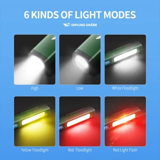 SmilingShark GZ5112 ไฟฉาย led สว่างมาก ด้วยไฟด้านซัง ไฟคบเพลิง 6 โหมด แสงสีขาว/ เหลือง/ แดง Type-C แบบชาร์จได้ กันน้ำสำหรับการตั้งแคมป์ปีนเขา
