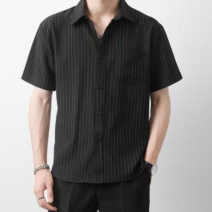 ProMan เสื้อเชิ้ตลายทางสำหรับผู้ชาย  คอปกแบบคลาสสิก  เรียบง่าย  ระบายอากาศได้ดี  เสื้อเย็บกระเป๋า