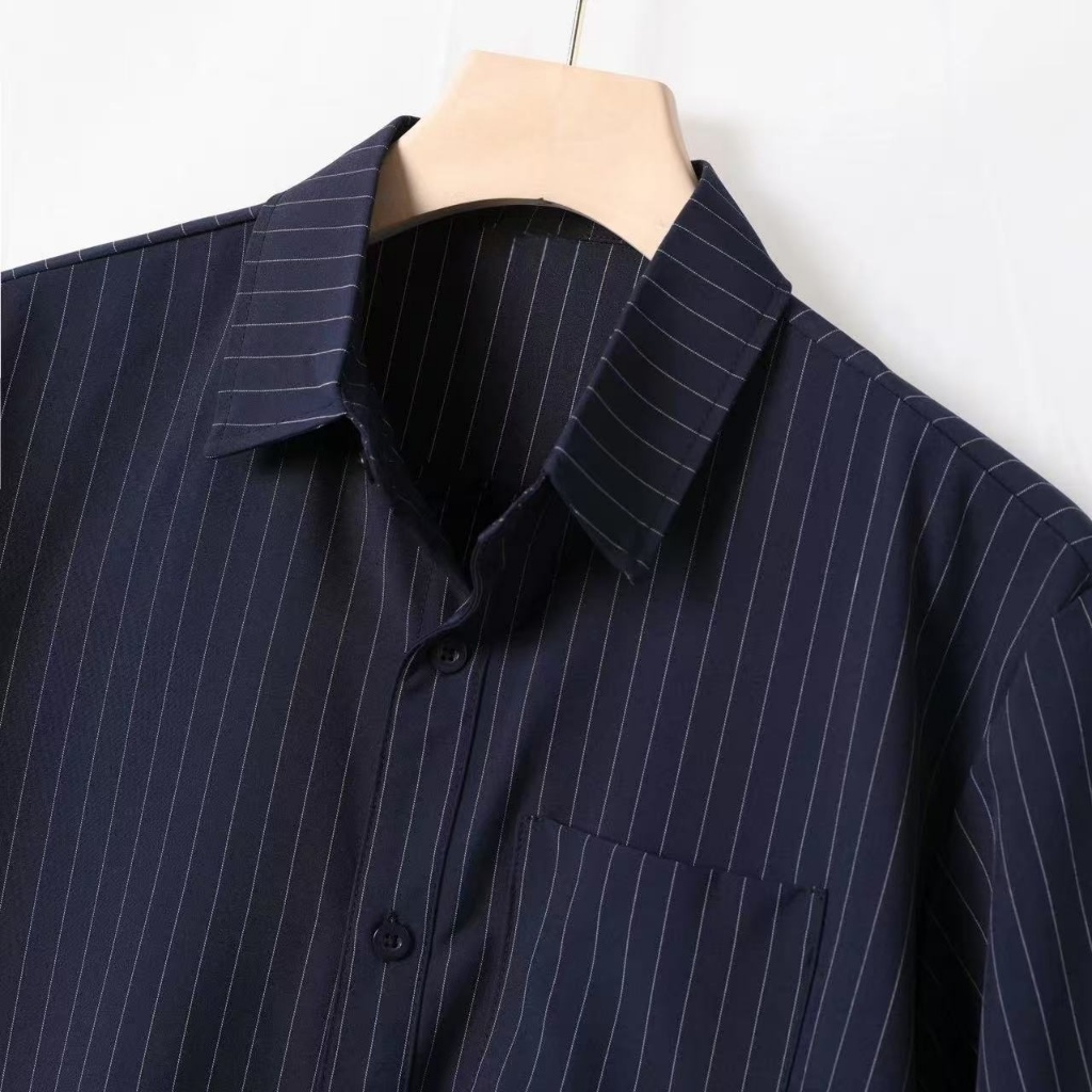 ProMan เสื้อเชิ้ตลายทางสำหรับผู้ชาย  คอปกแบบคลาสสิก  เรียบง่าย  ระบายอากาศได้ดี  เสื้อเย็บกระเป๋า