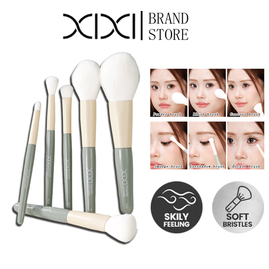 Xixi ชุดแปรงแต่งหน้ามืออาชีพ 6 ชิ้นอเนกประสงค์สําหรับอายแชโดว์/แป้งฝุ่น/บลัชออน/คอนทัวร์/Smudge/Deta