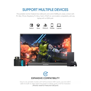 ARZOPA Z1RC, 16 "2.5K จอภาพแบบพกพา, 2560x1600 HDR Kickstand Mornitor, 500nits 8bit QHD USB-C HDMI แล็ปท็อป, 16:10 หน้าจอ IPS สําหรับ Mac PC โทรศัพท์ PS สวิทช์ Xbox