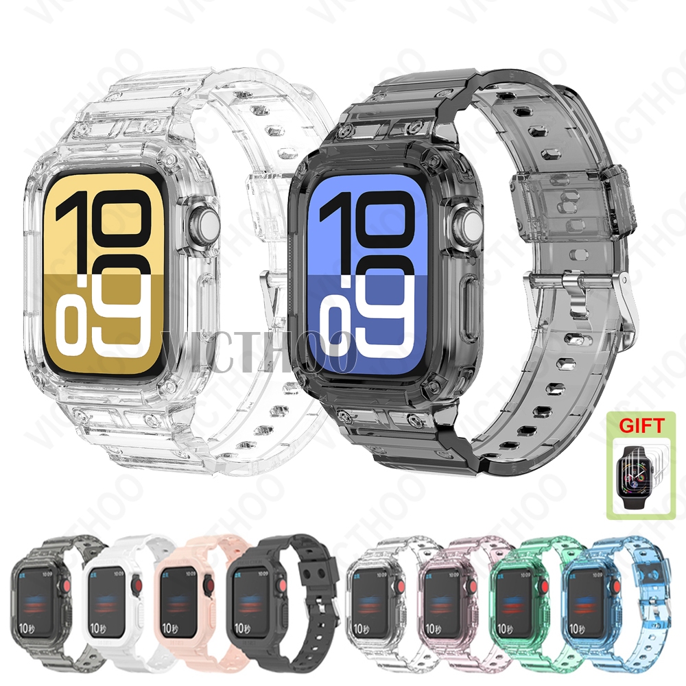 สายรัดโปร่งใสกีฬาพร้อมสายรัดเปลี่ยนกรณีสำหรับ iWatch Series 11/10/9/8/7/6/5/4/3 / SE Ultra 2 49mm 46mm 44mm 45mm 41mm 42mm 40mm 38mm