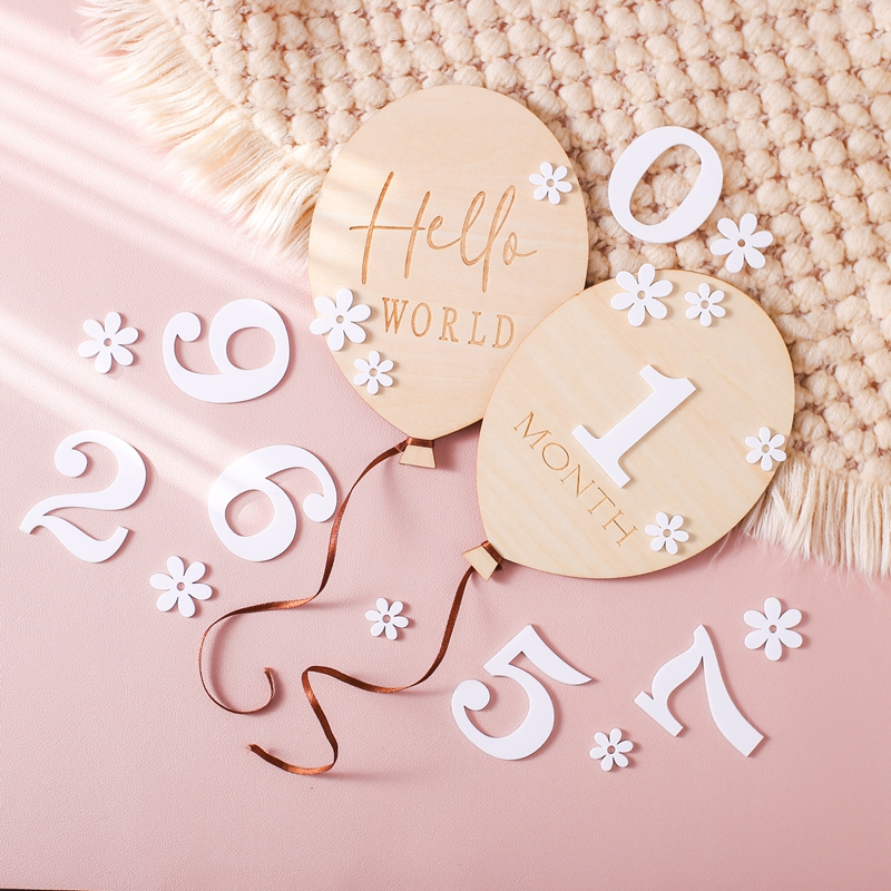 สองด้านเด็กรายเดือน Milestones การ์ด Baby Growth Commemoration ไม้ดิจิตอล Milestone เด็กวัยหัดเดิน Photo Graphy อุปกรณ์เสริม