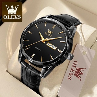 OLEVS Mens Watch Quartz Waterproof Luminous Original Watches Sport Dual Time Leather Relo For Men And Women with box