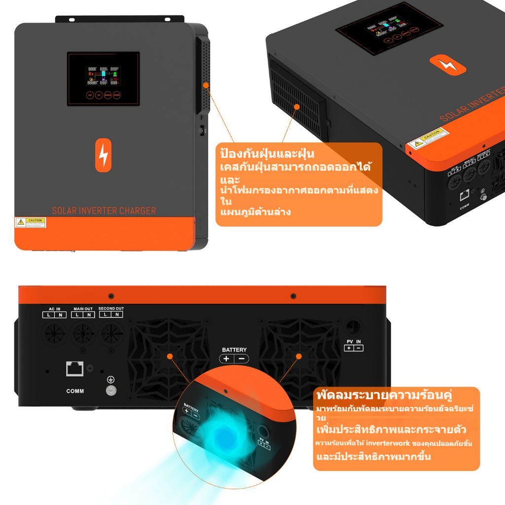 PowMr MPPT 6.2KW Pure Sine Wave Solar Hybrid Inverter ในตัว 120A Solar Charge Controller 230VAC รองรับแบตเตอรี่ 48V Lifepo4 500VDC สามารถทํางานได้โดยไม่ต้องใช้แบตเตอรี่ - รูปที่ 6