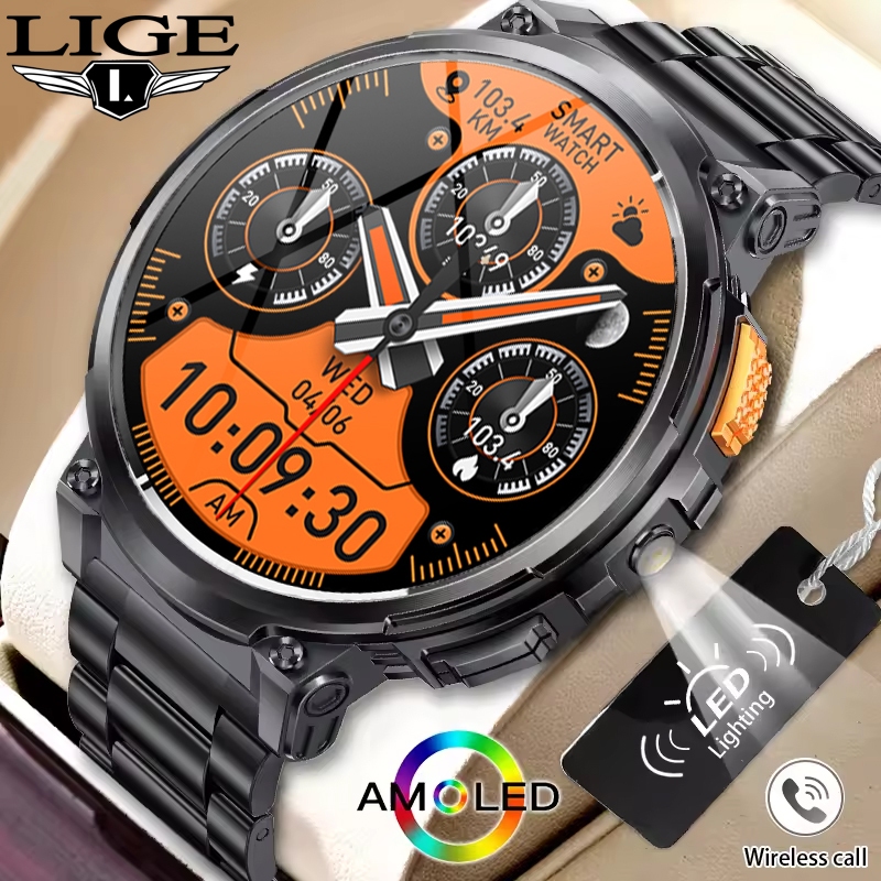 Lige K66 สมาร์ทวอท์ชผู้ชาย 1.85 นิ้ว 730mAh แบตเตอรี่ไฟฉาย LED กีฬากลางแจ้งสมาร์ทวอทช์