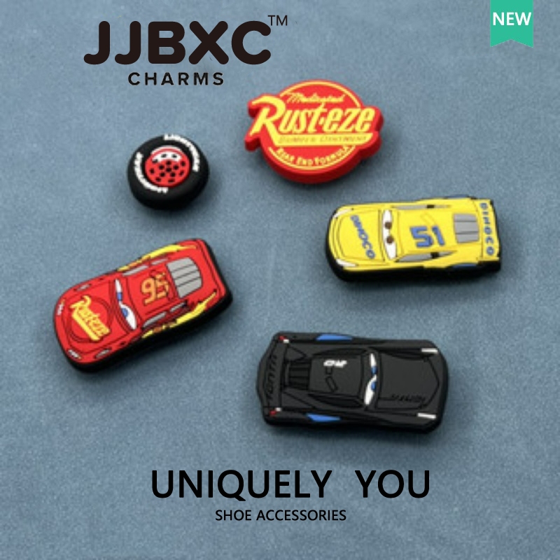 JJBXC ตัวติดรองเท้า charm ปรับอย่างเป็นทางการรองเท้าพิเศษด้านบนตกแต่งหัวเข็มขัดชุดการ์ตูนแข่งรถ McQueen แฟชั่น อุปกรณ์ตกแต่งรองเท้า