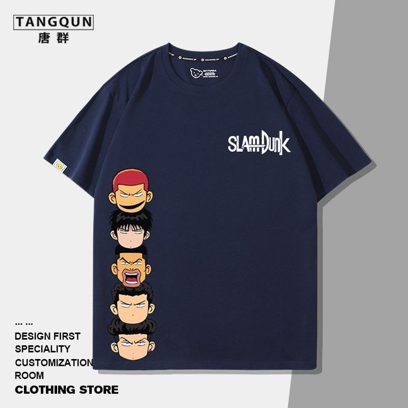 Slam Dunk Joint แขนสั้นผู้ชาย Street สวมใส่ Sakuragi ดอกไม้แผนที่ญี่ปุ่นอะนิเมะหลวมผ้าฝ้ายบาสเกตบอลเสื้อผ้าเสื้อยืดฤดูร้อน