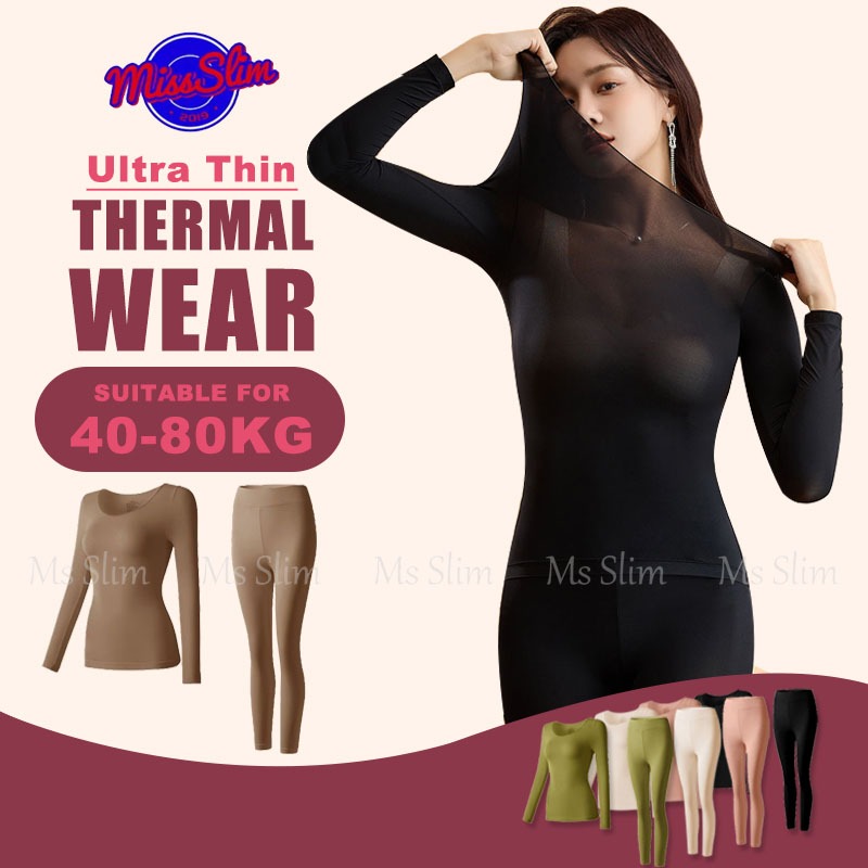 เสื้อลองจอนให้ความอบอุ่นใน 3 วินาที ลองจอนกันหนาว ผู้หญิง เสื้อ+กางเกง ผ้าบางใส่สบาย