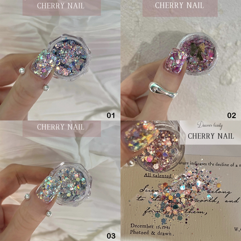 Annapink.th เล็บ Glitter เลื่อม 3d เลเซอร์เล็บ Flakes สีสัน Confetti สติกเกอร์แต่งเล็บอุปกรณ์ Make Up Diy Decals ตกแต่ง EN