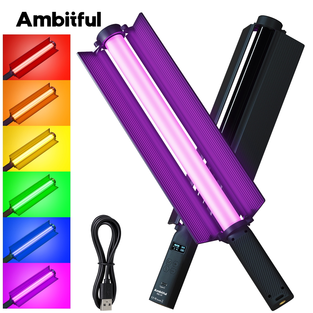 Ambitful RSL-01 RGB แท่งไฟแบบพกพา 2500K-9000K แท่งไฟ LED เอฟเฟกต์แสง 2600mAh แบตเตอรี่โคมไฟหลอดแบบพกพา