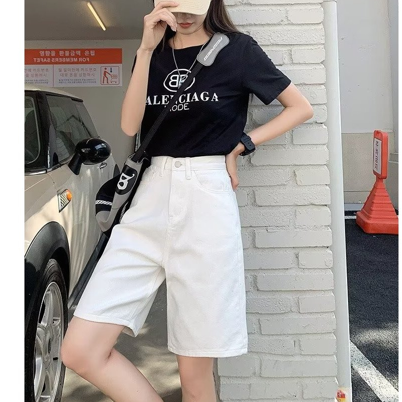 กางเกงยีนส์ขาสั้นแนวราบผู้หญิงเกาหลีกางเกงขาสั้นลําลองสีขาวจัดส่งจากกรุงเทพ