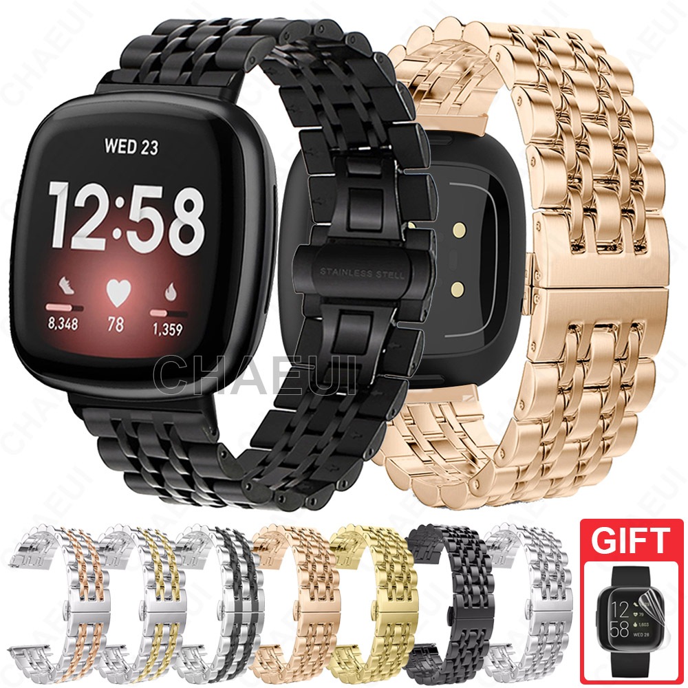 สายสแตนเลสสายนาฬิกาโลหะทนทานสร้อยข้อมือสําหรับ Fitbit Versa 4 3 2 Lite Sense