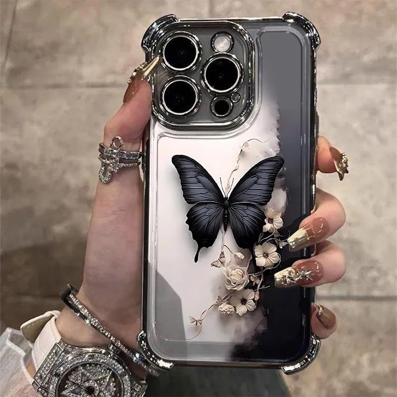เคส Vivo Y19S V25 V20 SE V20 V21E 4G Y85 V9 Y11 ป้องกันการลื่นไถลและทนต่อการสึกหรอ TPU ดอกไม้ผีเสื้อตกกรณีโทรศัพท์