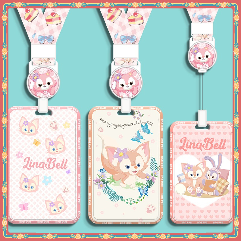 Disney LinaBell พร้อมสต็อก ลิงนา เบลล์ เปลือกแข็งหดเชือกยาวผู้ถือบัตรดิสนีย์หลายเครื่องประดับการ์ตูนบัตรง่ายผู้ถือบัตรป้องกันการสูญหายกระเป๋าเสน่ห์ควบคุมการเข้าถึง นาย