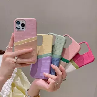 🚀G.O.A.T🟣🔵 สีหนังจระเข้ 6 กระเป๋าการ์ดสีสําหรับ iPhone 17 pro max iPhone 17 16 12 15 14 13 Pro Max iPhone 15 14 16 plus iPhone 11 soft casing เคส iPhone ป้องกัน anti-drop ฝาหลังกรณี