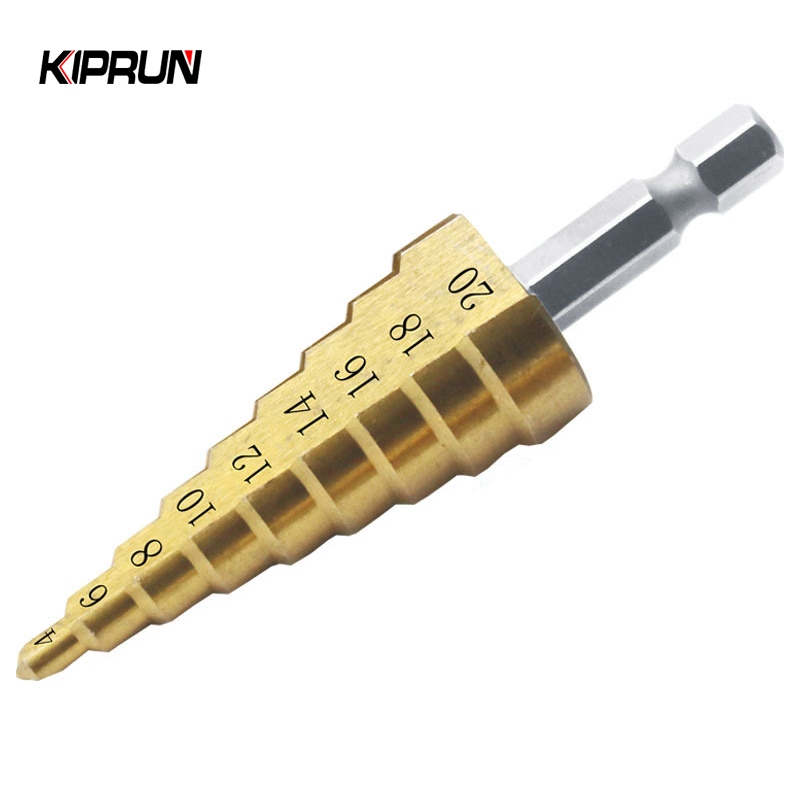 Kiprun 4-20 มม.HSS ไทเทเนียมเคลือบ Step Universal เจาะชุด Bit, 4-20 มม.HSS ไทเทเนียมเคลือบขั้นตอนเจา