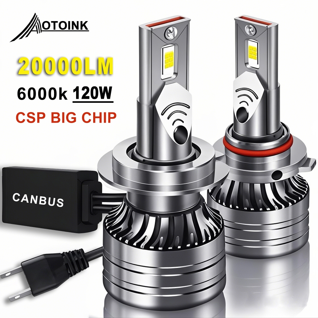 AOTOINK 1 คู่ 20000LM CSP รถ LED ไฟหน้าหลอดไฟ H4 H7 H11 H27 9005 HB3 9006 HB4 H3 H1 LED ไฟหน้ารถ 6000KLED หมอก 120W 12V-24V ไฟหน้ารถ