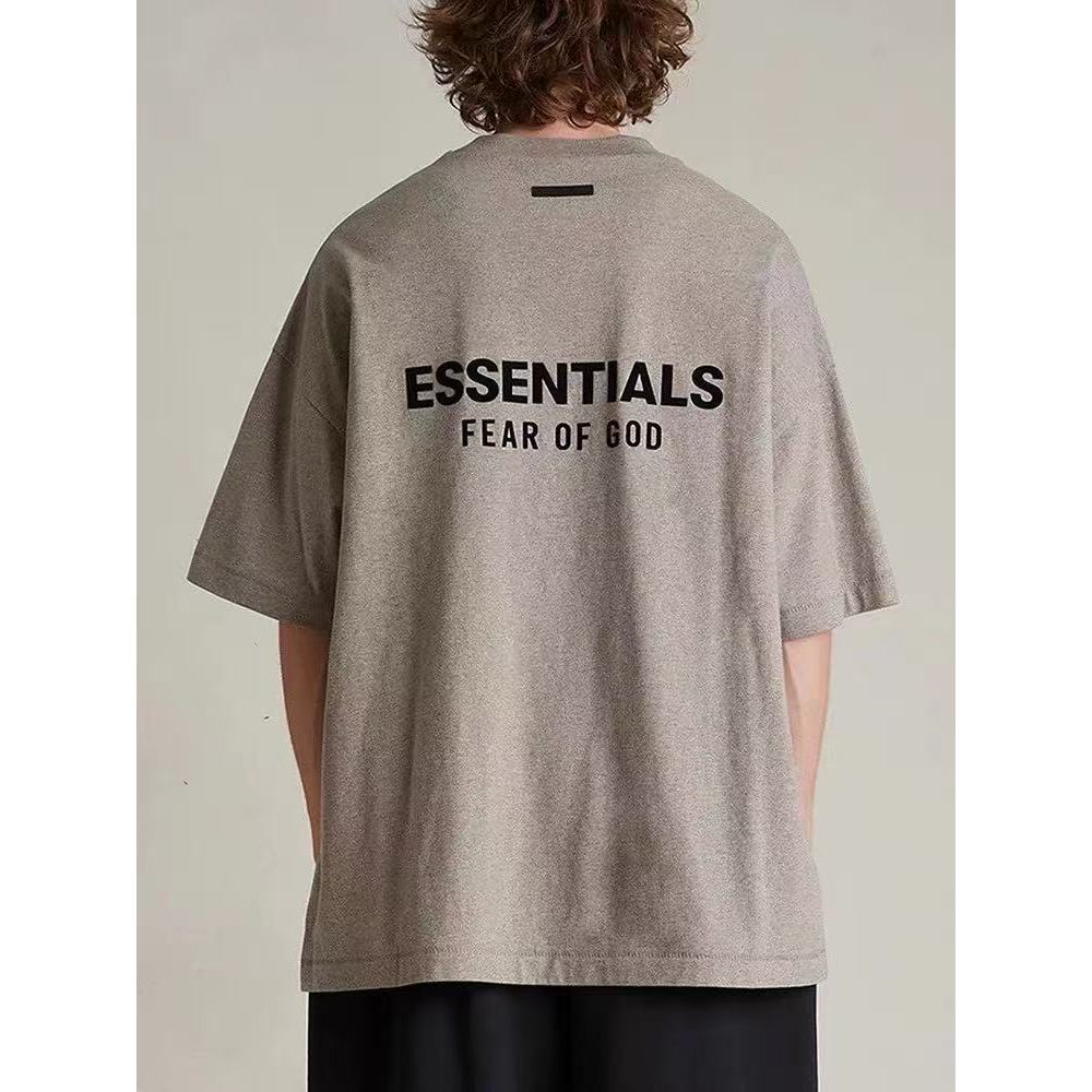 Fear OF GOD FOG Double Line ESSENTIALS 25 ใหม่ Offset โลโก้หลวมคอกลมแขนสั้นคู่ High Street เสื้อยืดอินเทรนด์
