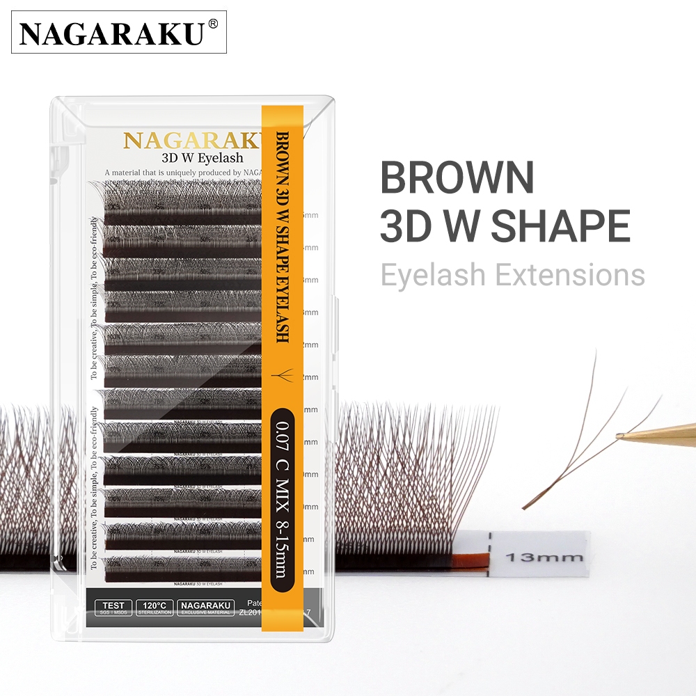Nagaraku สีน้ําตาลดอกไม้อัตโนมัติ W รูปร่าง Bloom 3D Premade แฟน Eyelash Extensions ธรรมชาตินุ่มขนตาส่วนบุคคล Full Dense
