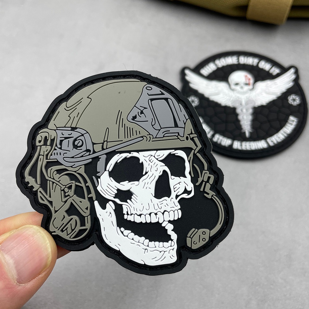 Skull PVC ยาง 3D หมวกกันน็อคทหารยุทธวิธี Morale Patch Badge อุปกรณ์เสริม