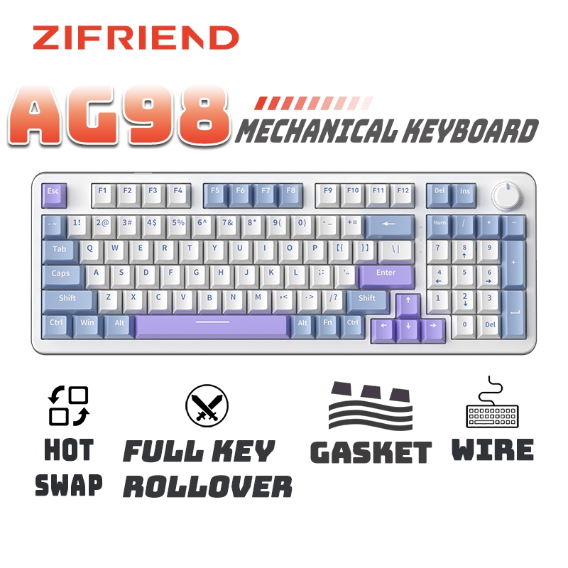 ZIFRIEND AG98 คีย์บอร์ดแบบกลไก 98 คีย์ Hotswap ปะเก็นลวดคีย์บอร์ดเกม