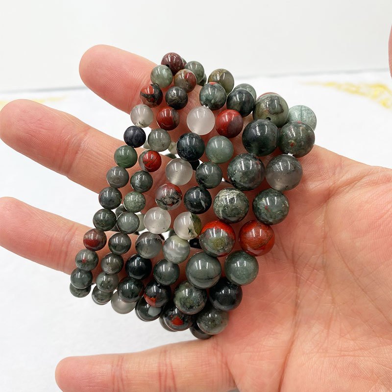 กําไลข้อมือหินธรรมชาติแอฟริกาหินเลือดสร้อยข้อมือสร้อยข้อมือ6มิลลิเมตร8มิลลิเมตร10มิลลิเมตรคริสตัลลูกปัด ยู นิสซ์ เครื่องประดับ