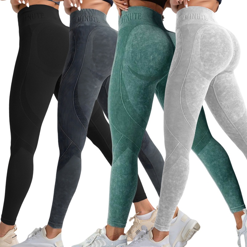 Sand Washed Sports Tights High Waist Seamless Leggings Quick Drying Letter Printed Sports Peach Lady Yoga Pants Squat Proof Exercise Sports Pants Women