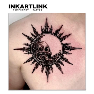 Inkartlink Compass Circular Symbol สติ๊กเกอร์รอยสักชั่วคราว, กันน้ํายาวนานมือ Magic Tattoo, ติดทนนานถึง 15 วันสักปลอม, ชุดสักกึ่งถาวร